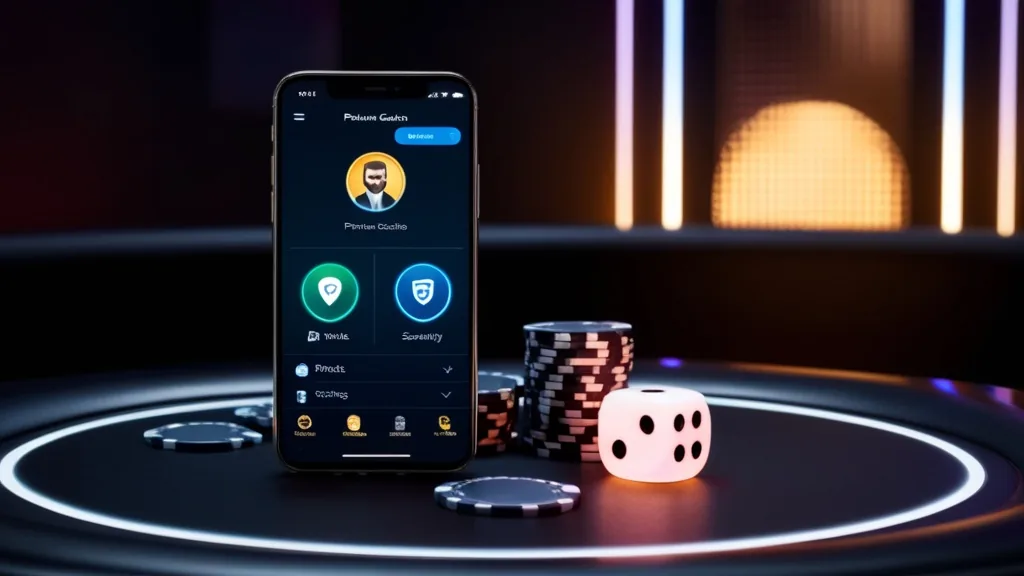 Kaszinó app fiókkezelési és biztonsági ikonok mobilon